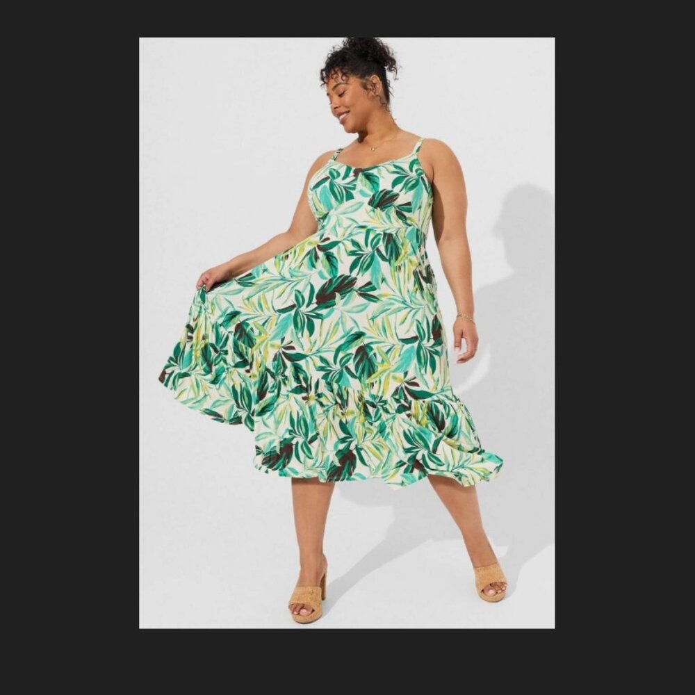 Torrid Green and White Ruffled Sundress, stretchy comfortable Plus Size 3X